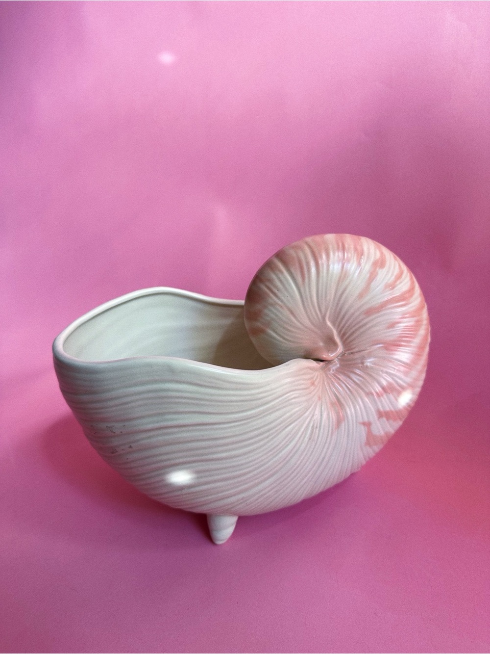 Vintage MCM Fitz and Floyd Nautilus Coquille Shell Shaped Planter Large Ceramic
